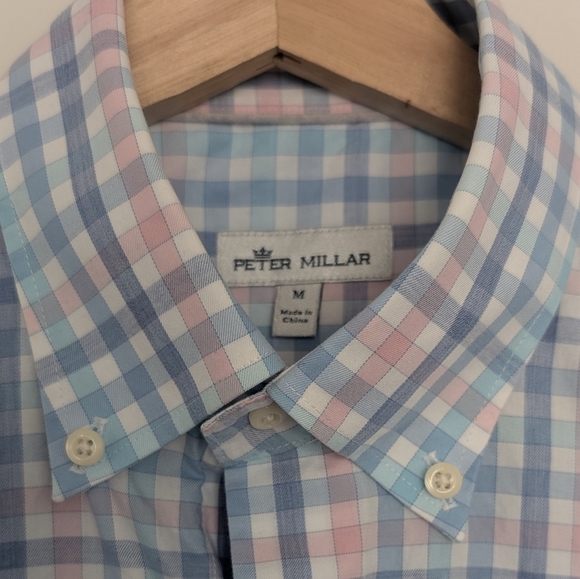 Peter Millar Shirt Men's Medium Multicolor Gingham Pattern Spring Easter - Picture 3 of 8